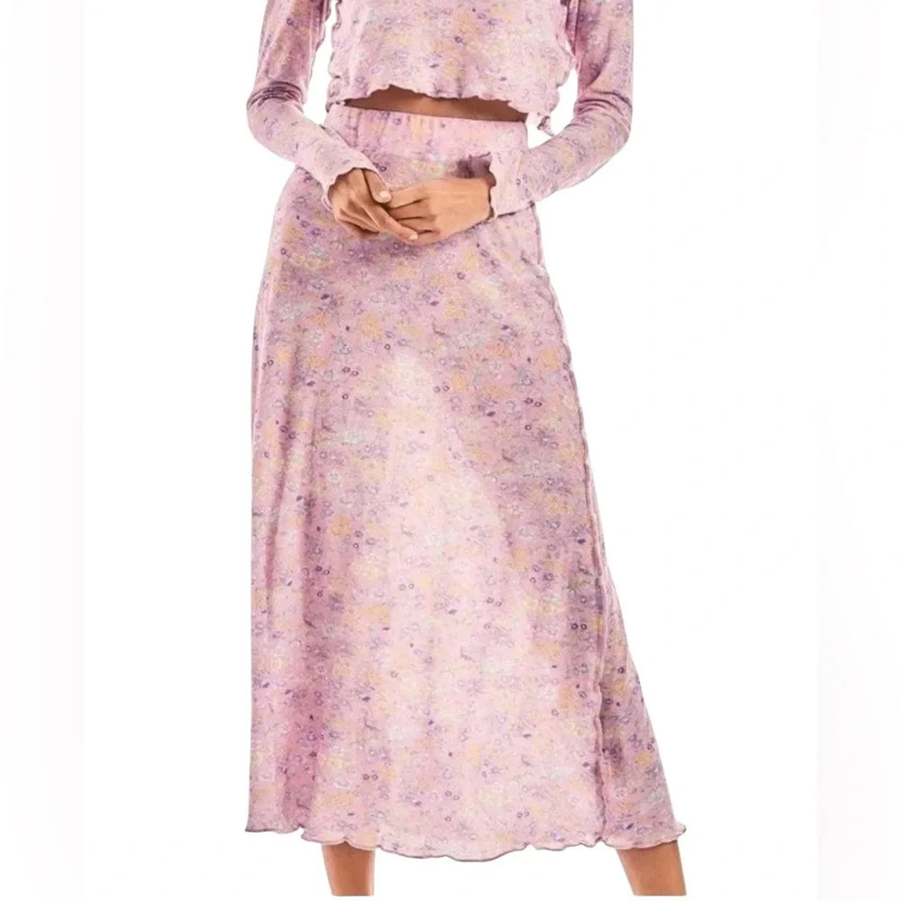 LoveShackFancy Vida Skirt XL Misty Lilac Floral Cotton Midi